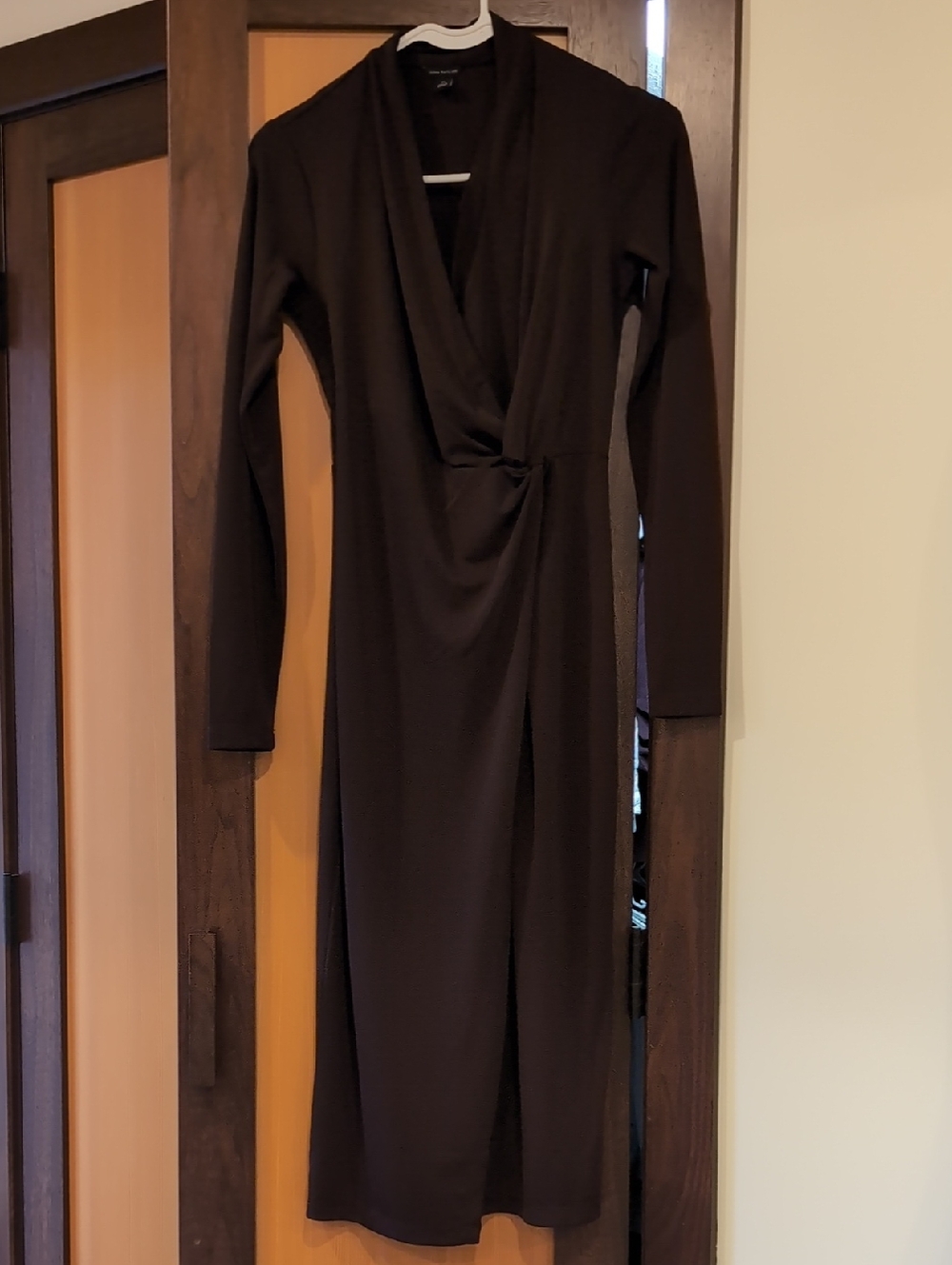 Ann Taylor Long-Sleeve Twist-Front Midi Dress in Brown